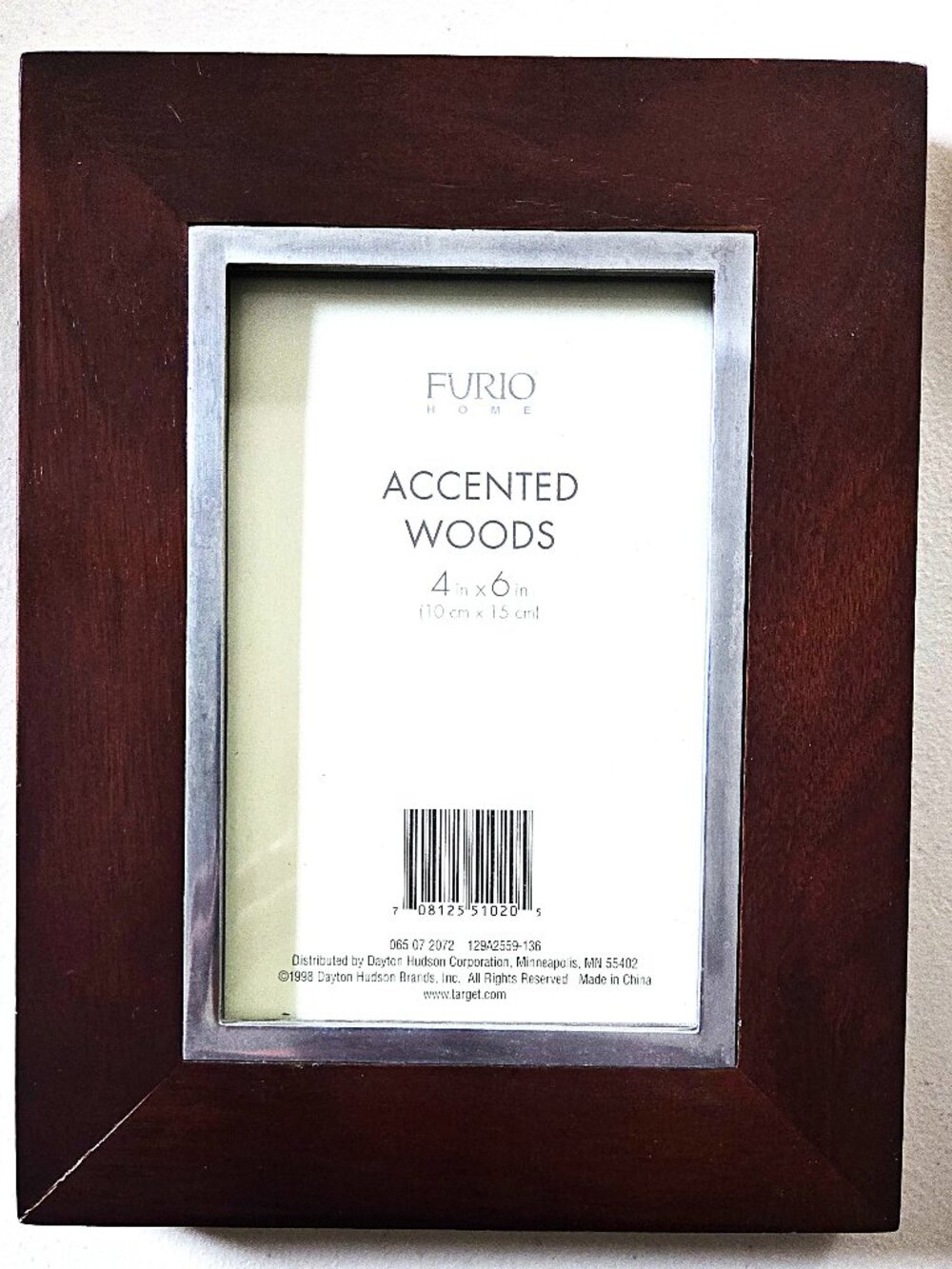 Furio Home Accented Woods 4x6 Picture Frame Dark Wood Silver Trim NEW
